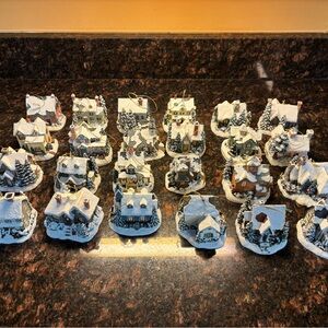 Thomas Kinkade Snowy Village Ornaments - White and Green